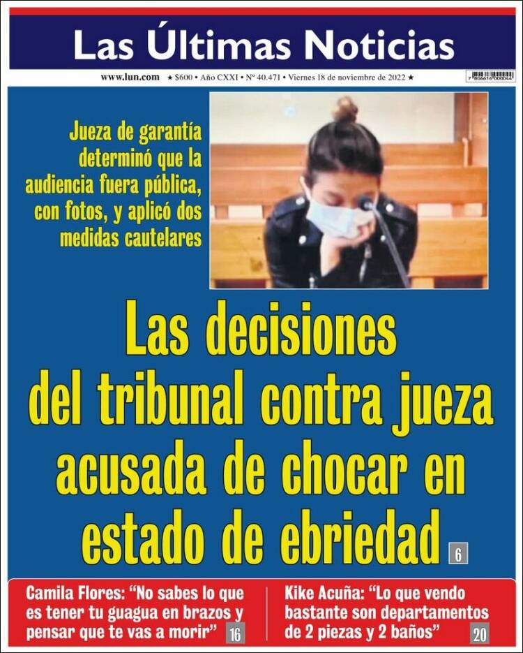 Periódico Las Últimas Noticias Chile Periódicos De Chile Edición De Viernes 18 De Noviembre 4236