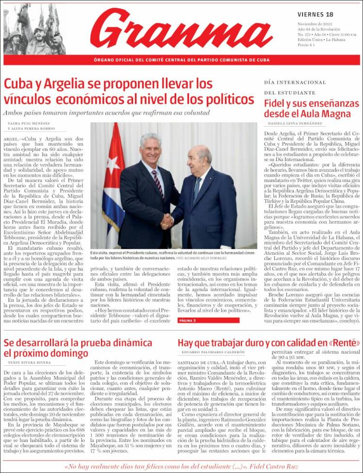 Portada de Granma (Cuba)