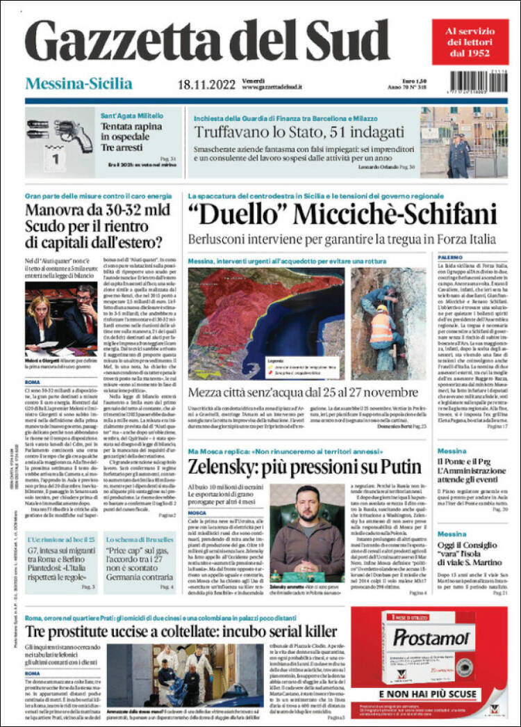 Portada de Gazzetta del Sud (Italia)