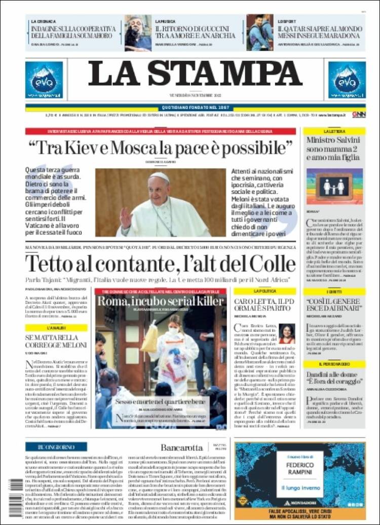 Portada de La Stampa (Italia)