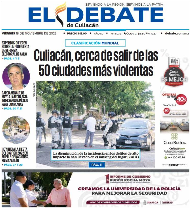 Portada de El Debate de Culiacán (México)