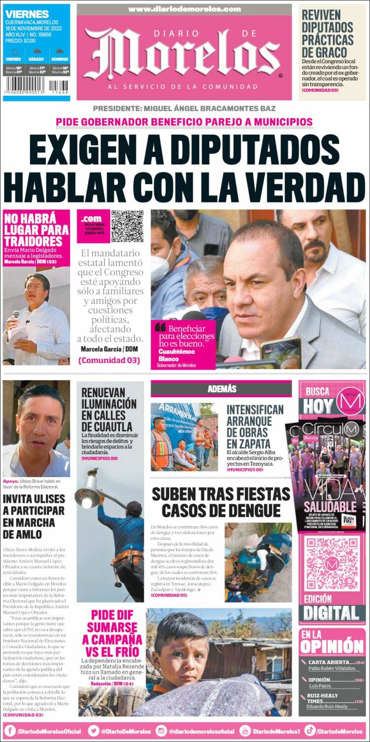 Portada de Diario de Morelos (México)