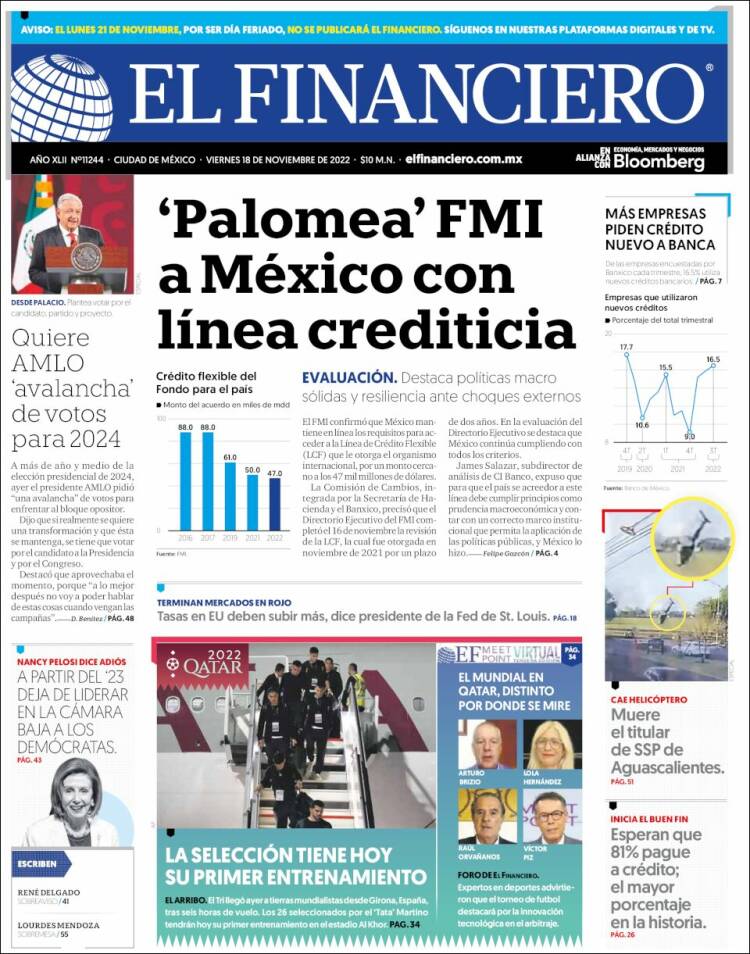 Portada de El Financiero (México)