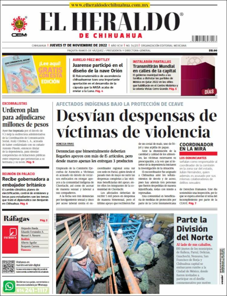 Portada de El Heraldo de Chihuahua (México)