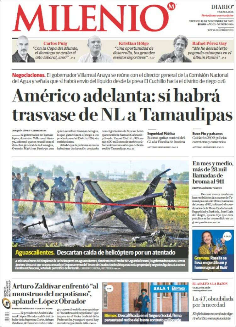 Portada de Milenio - Tamaulipas (México)