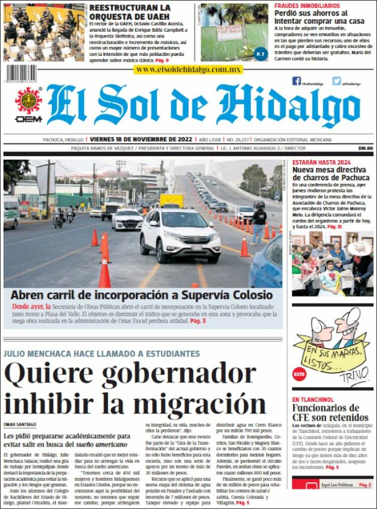 Portada de El Sol de Hidalgo (México)