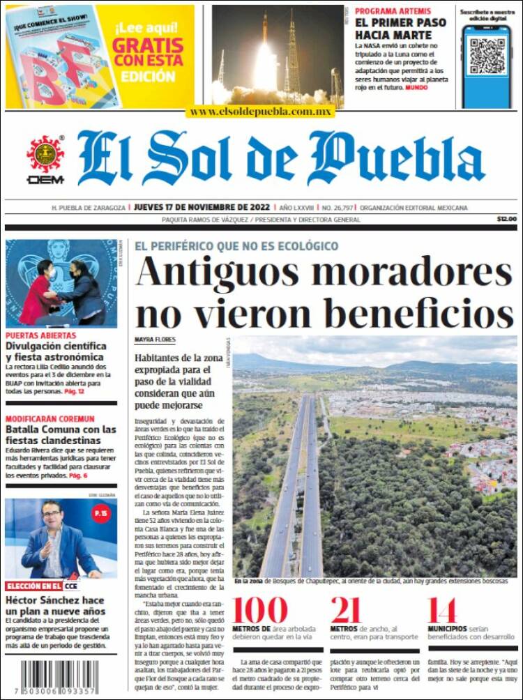 Portada de El Sol de Puebla (México)