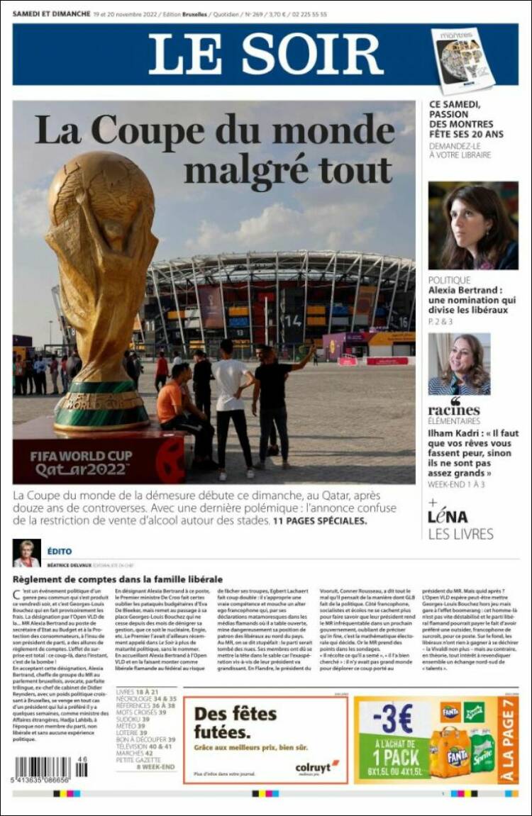Portada de Le Soir (Belgique)