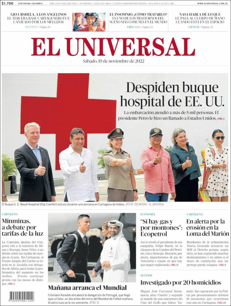 Portada de El Universal (Colombia)