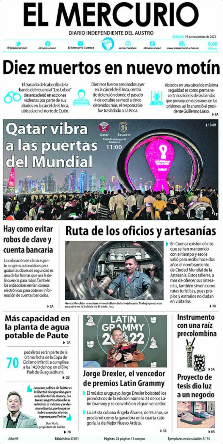 Portada de Diario El Mercurio (Ecuador)