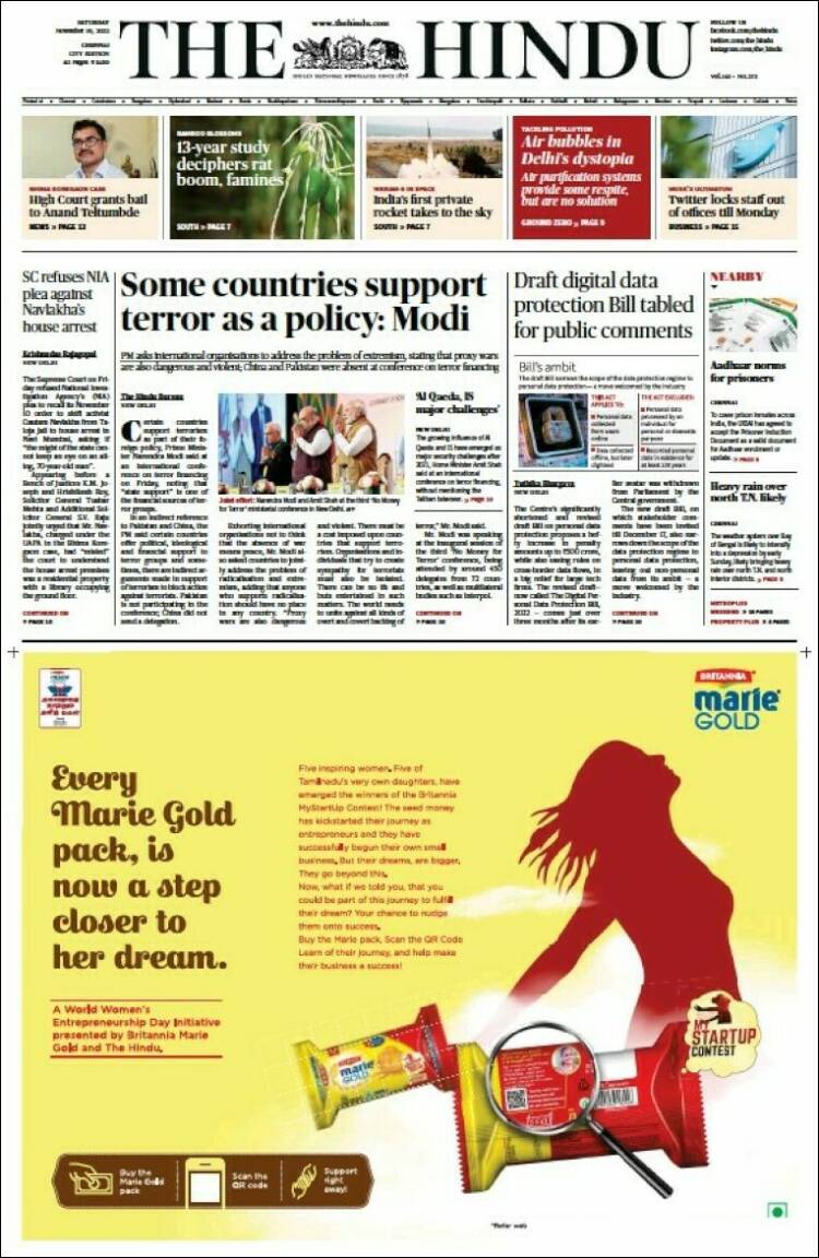 Portada de The Hindu (India)