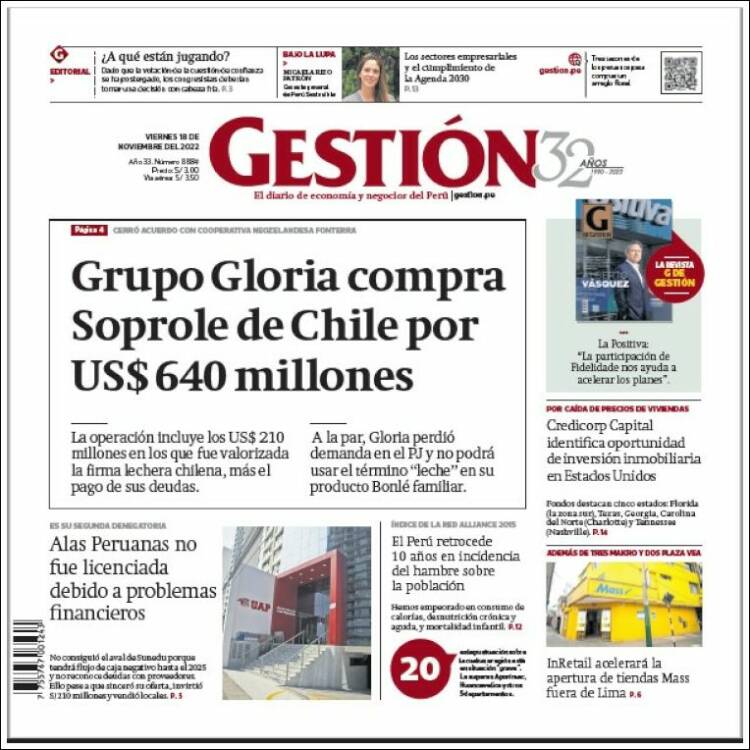 Portada de Diario Gestión (Per&uacute;)