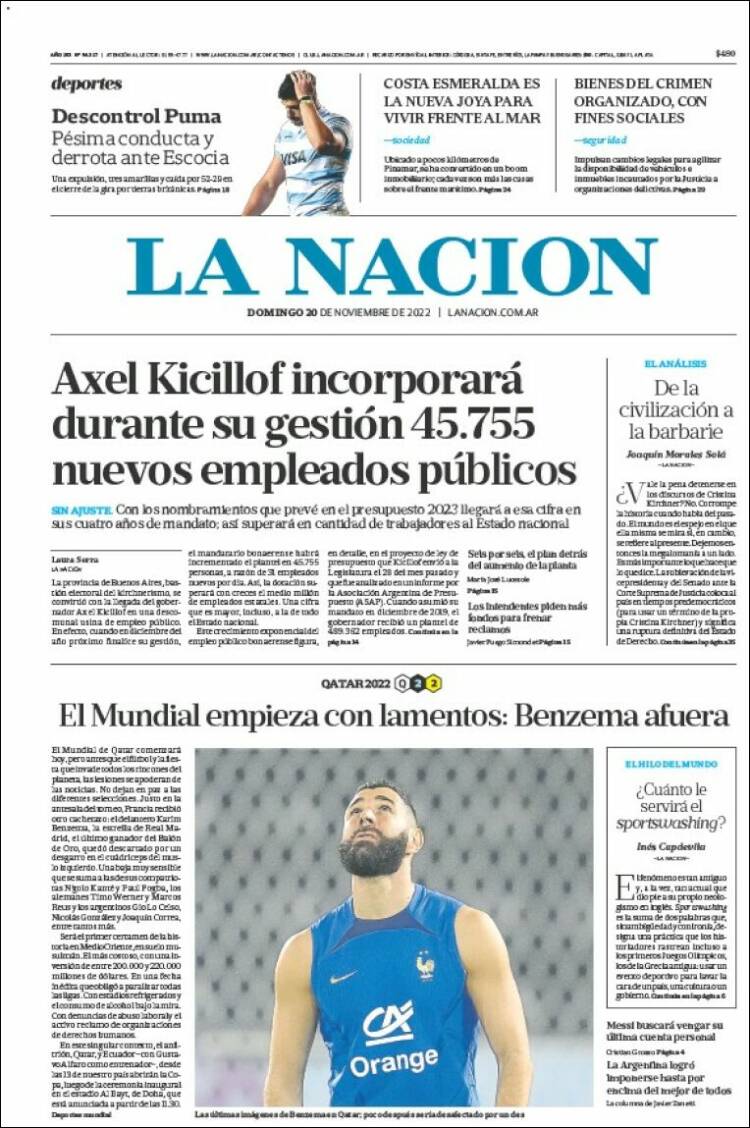 Portada de La Nación (Argentina)