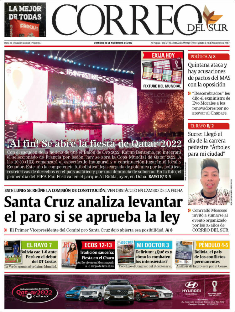 Portada de Correo Sur (Bolivia)