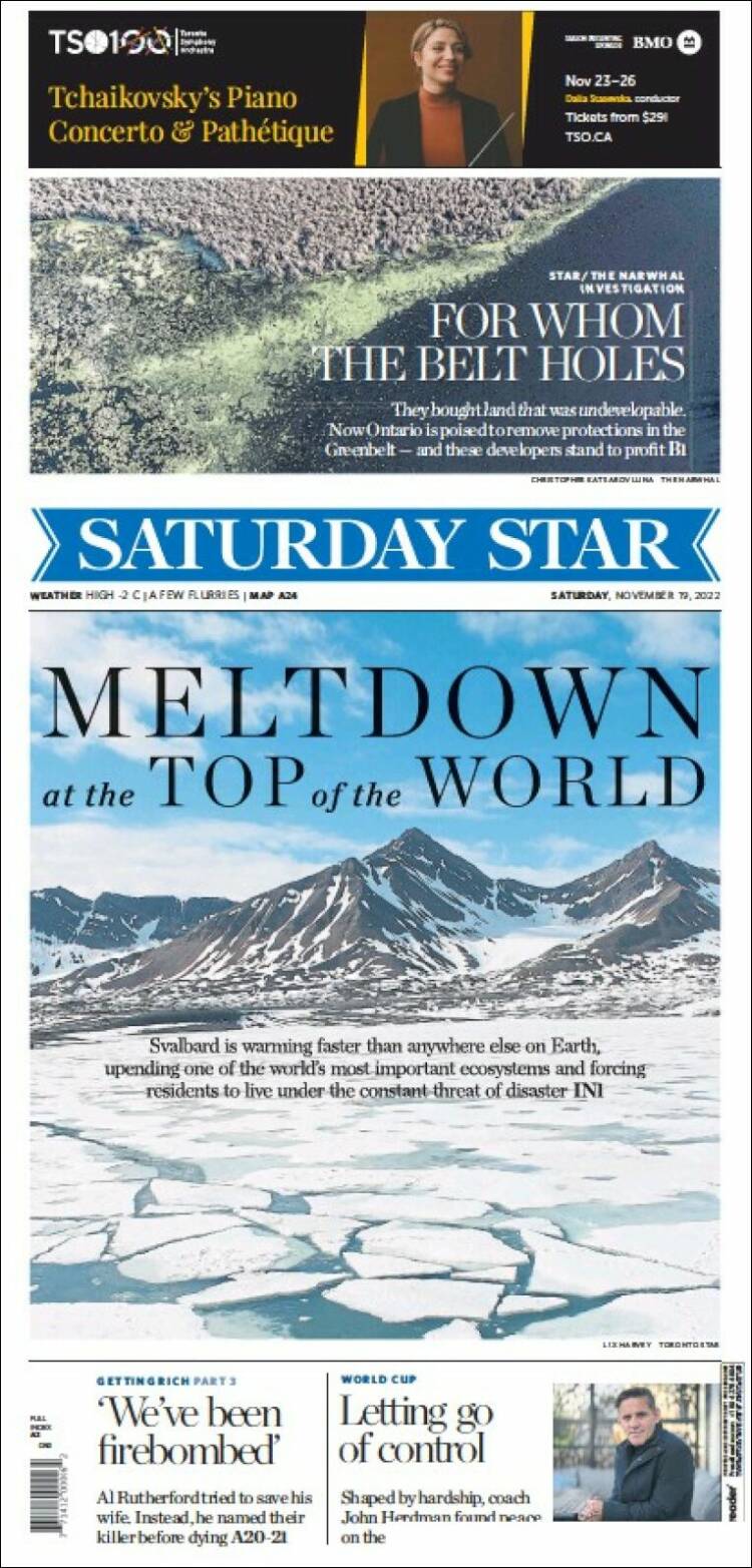 Portada de The Toronto Star (Canada)