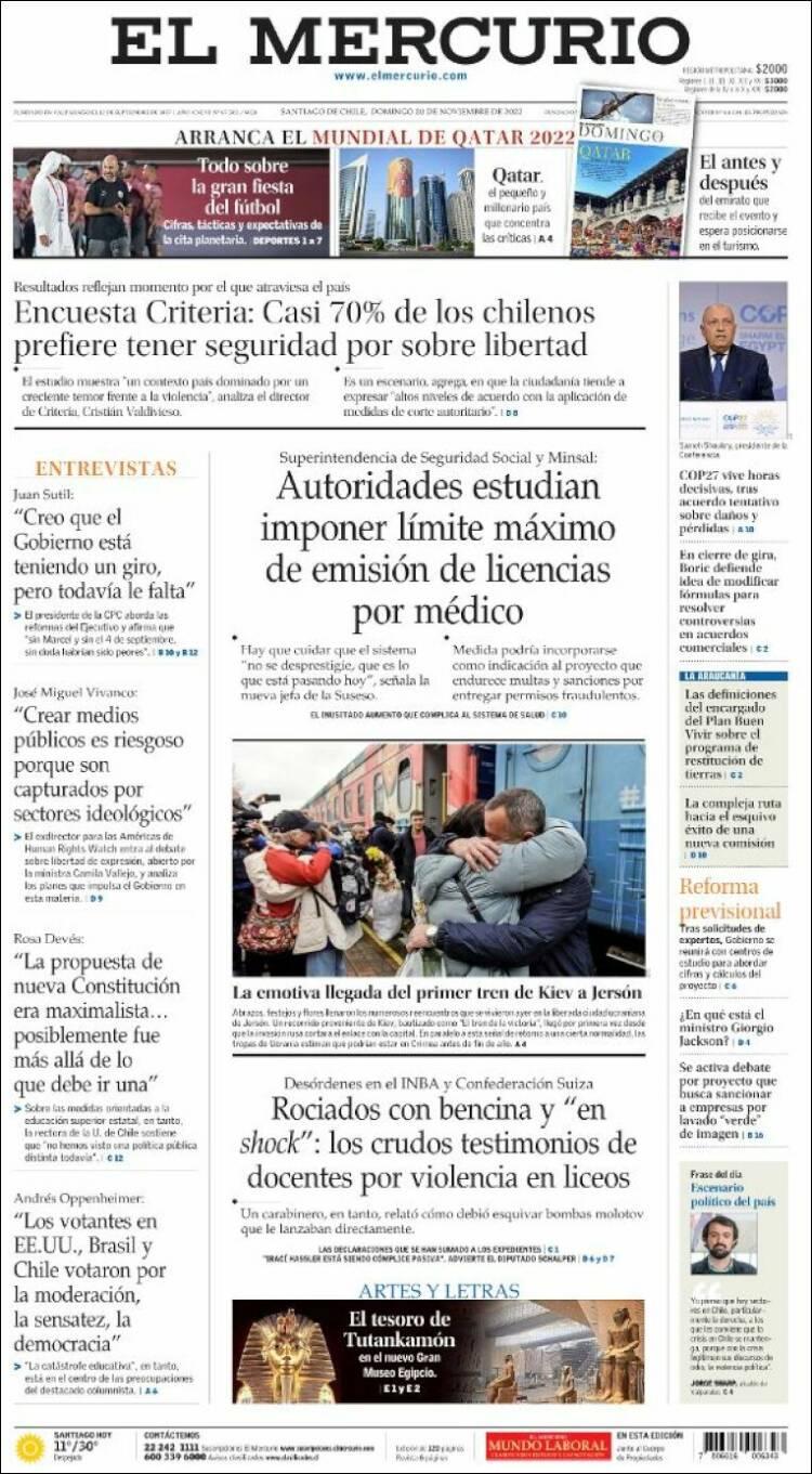 Portada de El Mercurio (Chile)