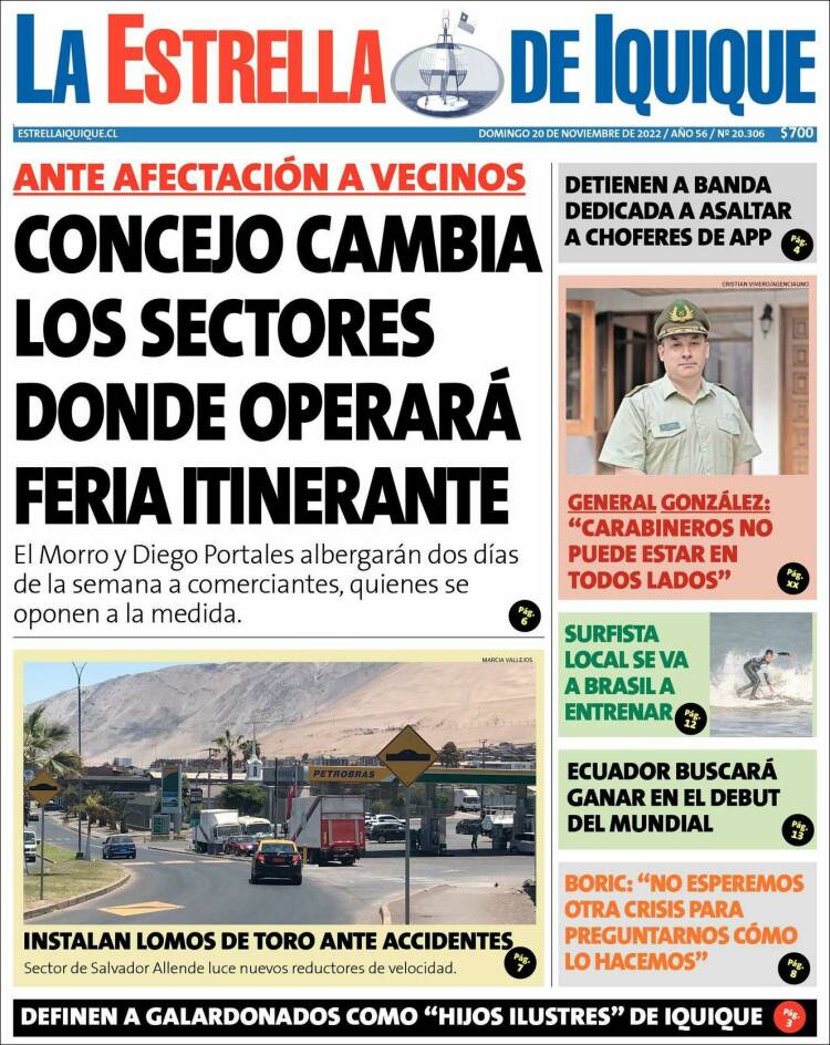 Portada de La Estrella de Iquique (Chile)