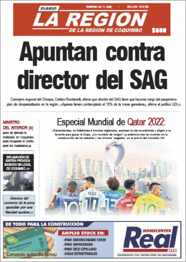 Portada de Diario La Región de Coquimbo (Chile)