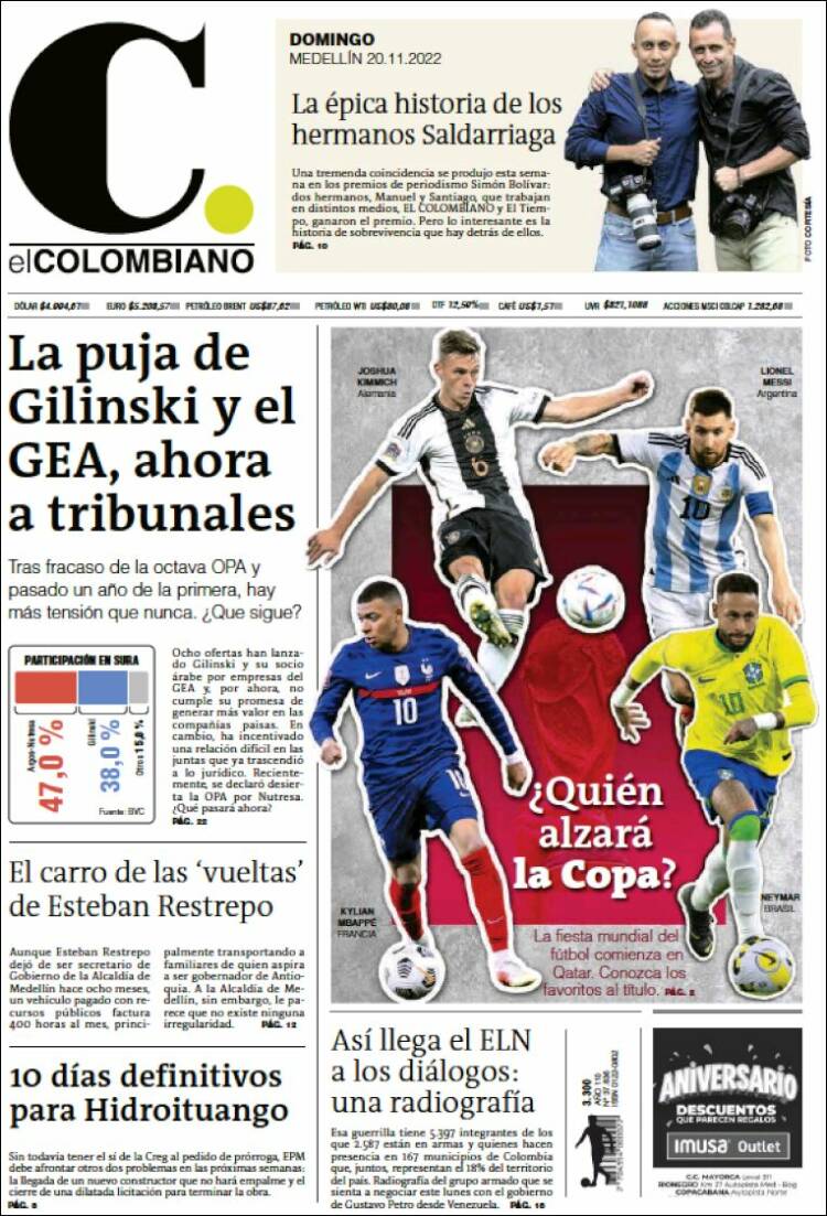Portada de El Colombiano (Colombia)