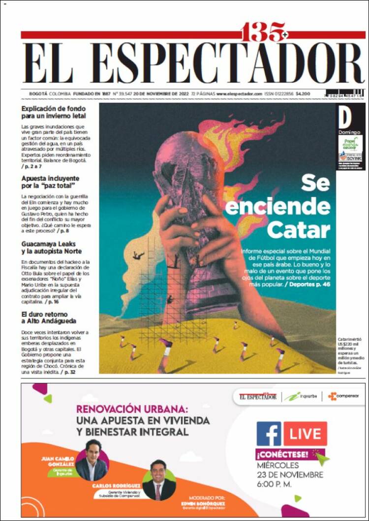 Portada de El Espectador (Colombia)