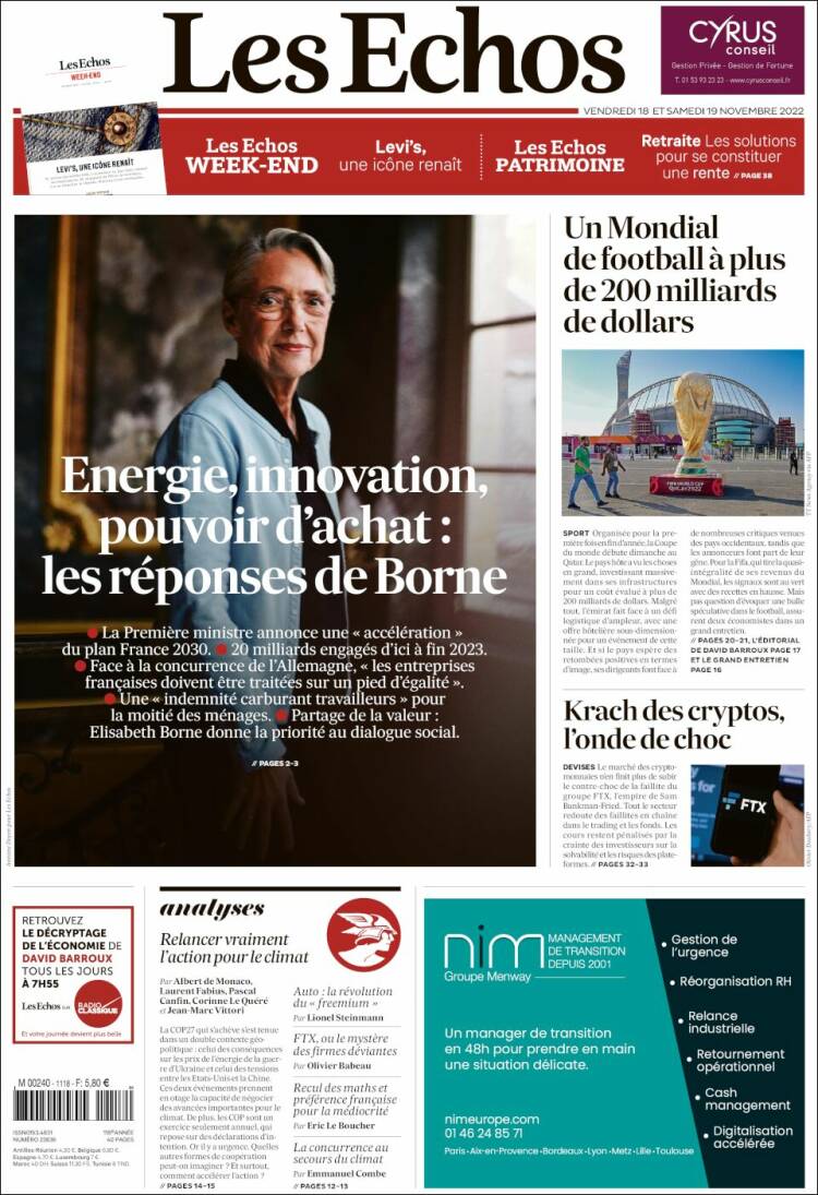 Portada de Les Echos (Francia)