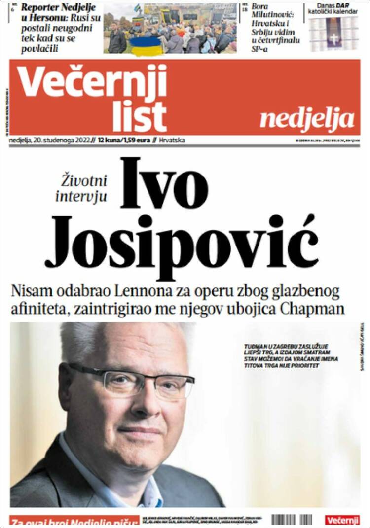 Portada de Večernji (Croacia)