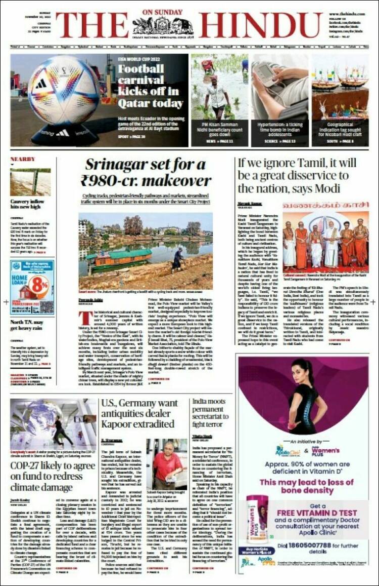 Portada de The Hindu (India)