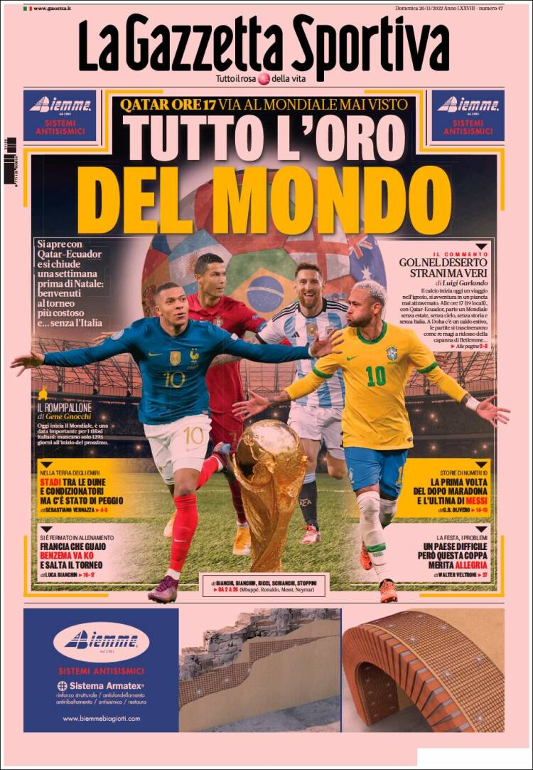 Portada de La Gazzetta dello Sport (Italia)
