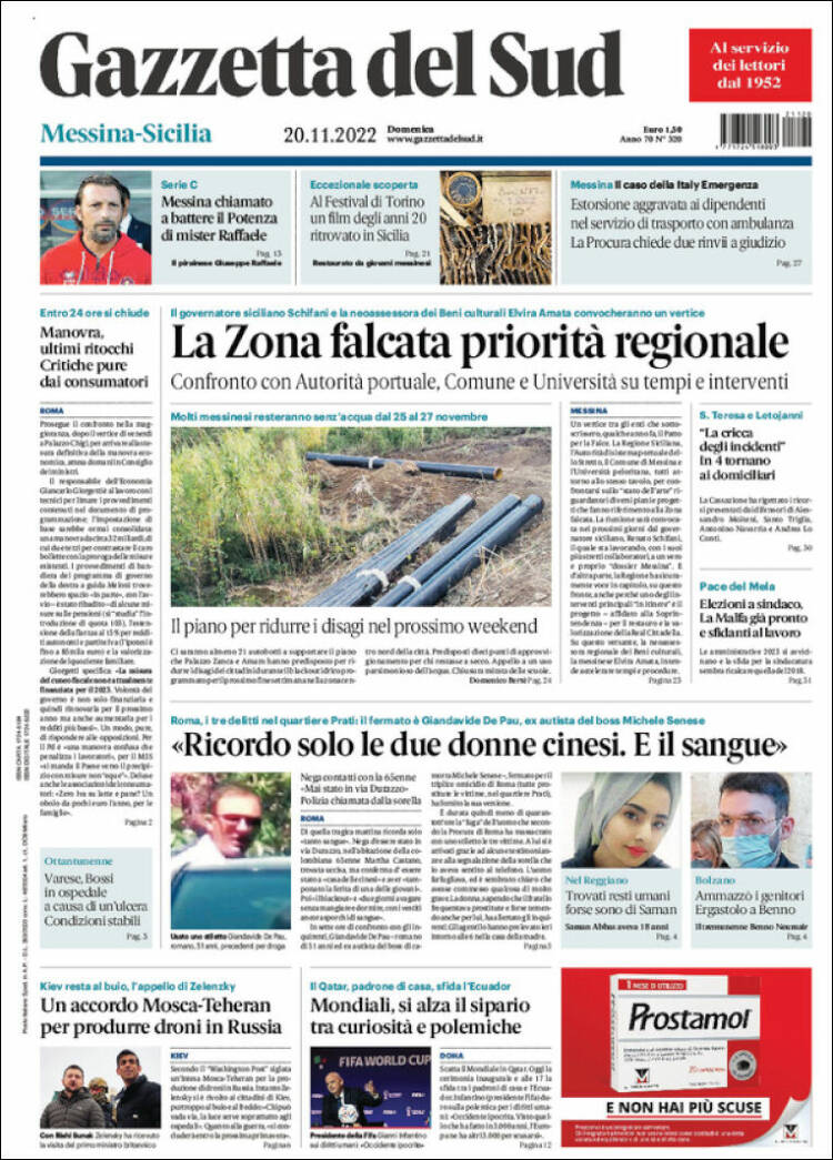 Portada de Gazzetta del Sud (Italia)