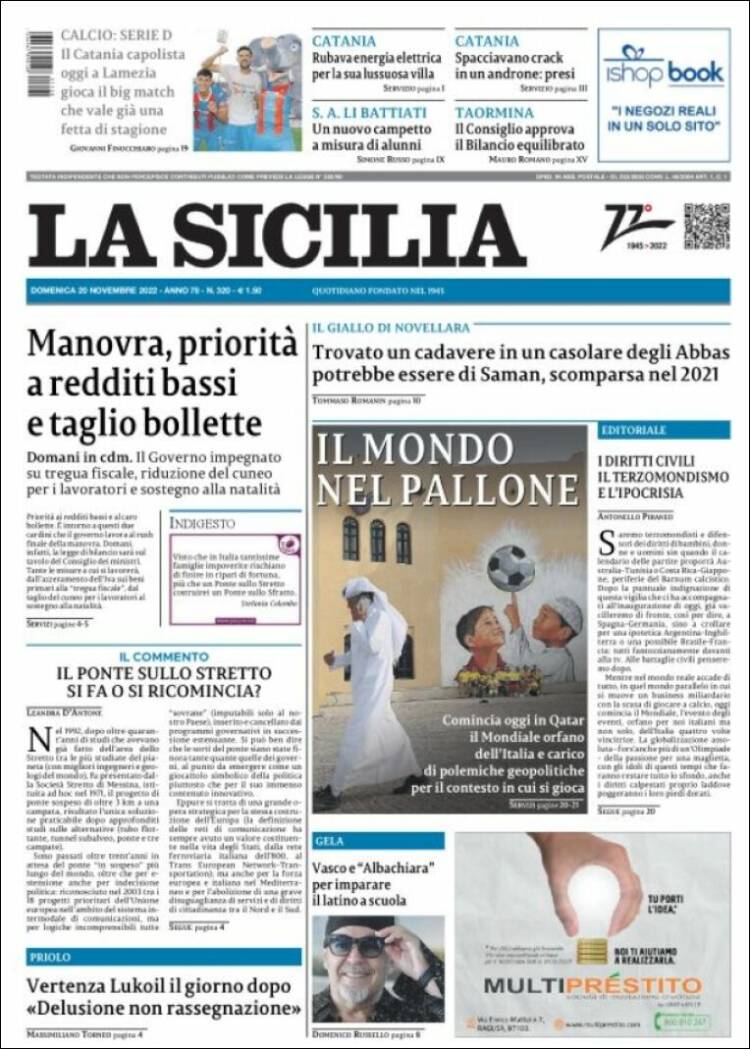 Portada de La Sicilia (Italia)