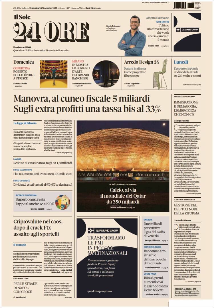Portada de Il Sole 24 ORE (Italia)