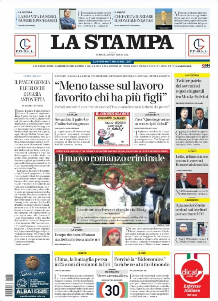 Portada de La Stampa (Italia)