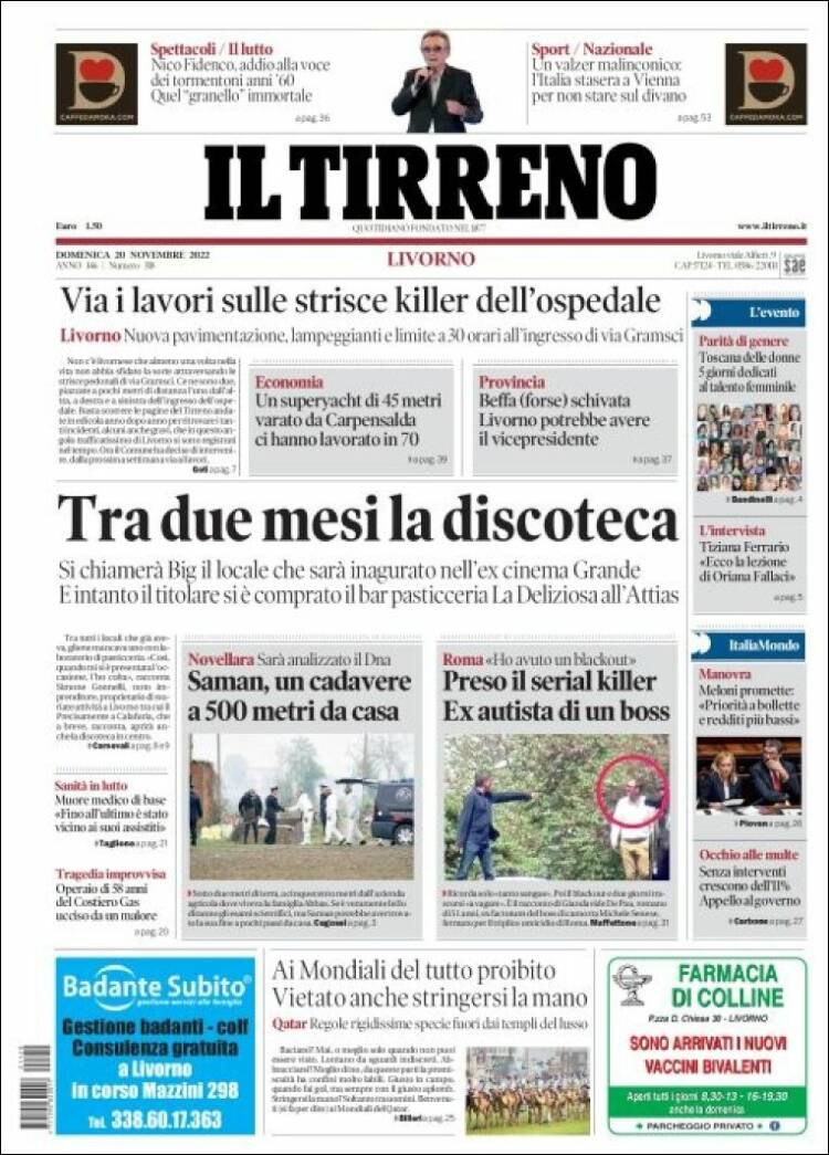 Portada de Il Tirreno (Italia)