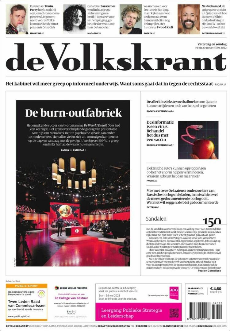 Portada de De Volkskrant (Pa&iacute;ses Bajos)