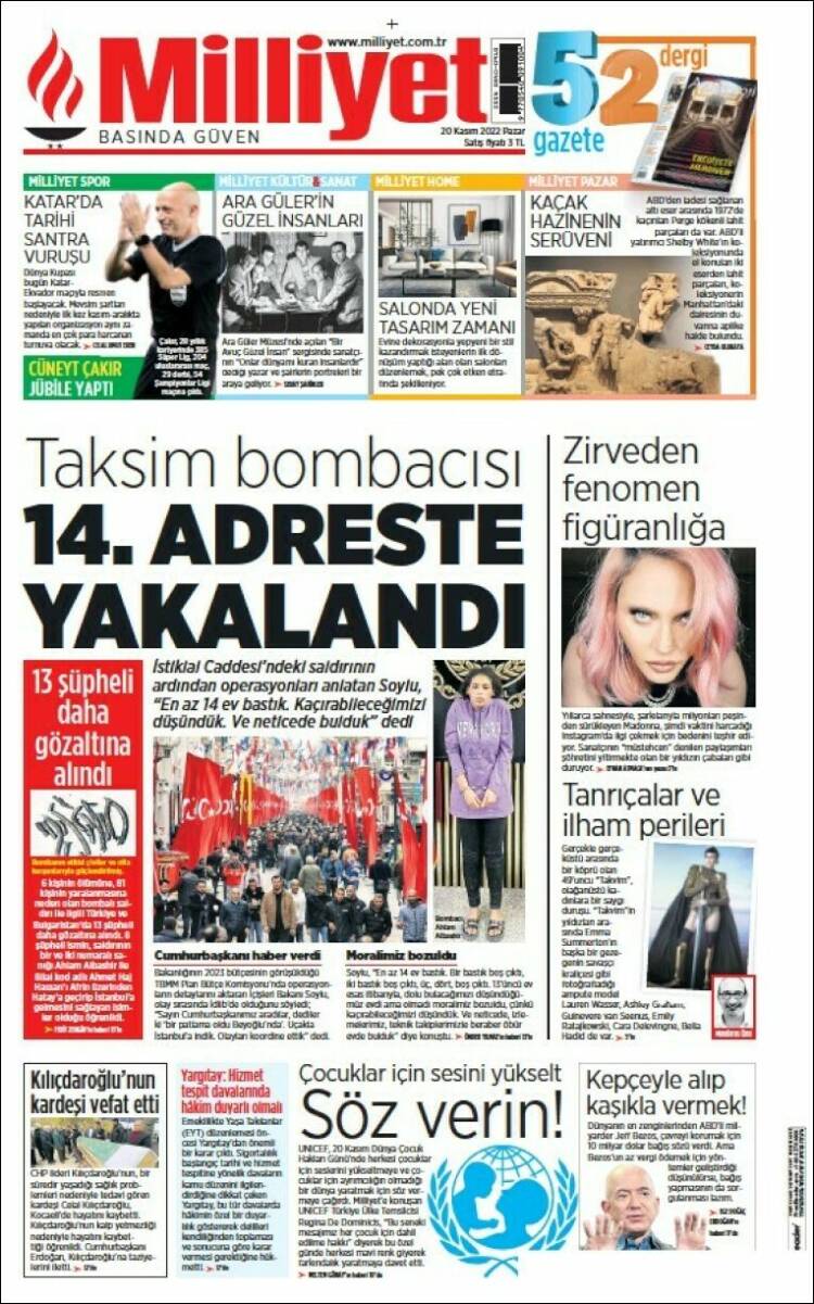 Portada de Milliyet (Turqu&iacute;a)