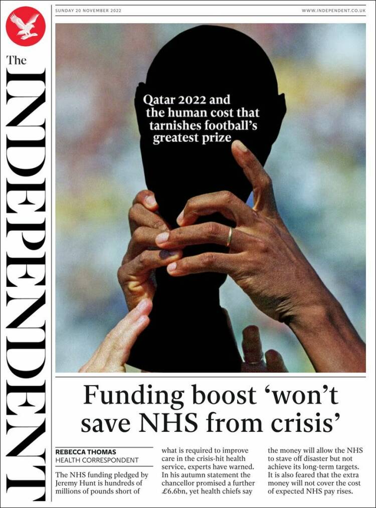 Portada de The Independent (Reino Unido)