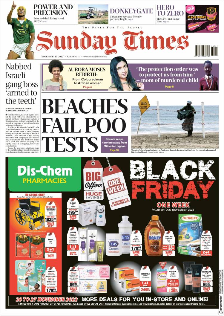 Portada de The Times (Sud&aacute;frica)