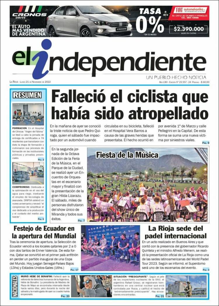 Portada de El Independiente (Argentina)