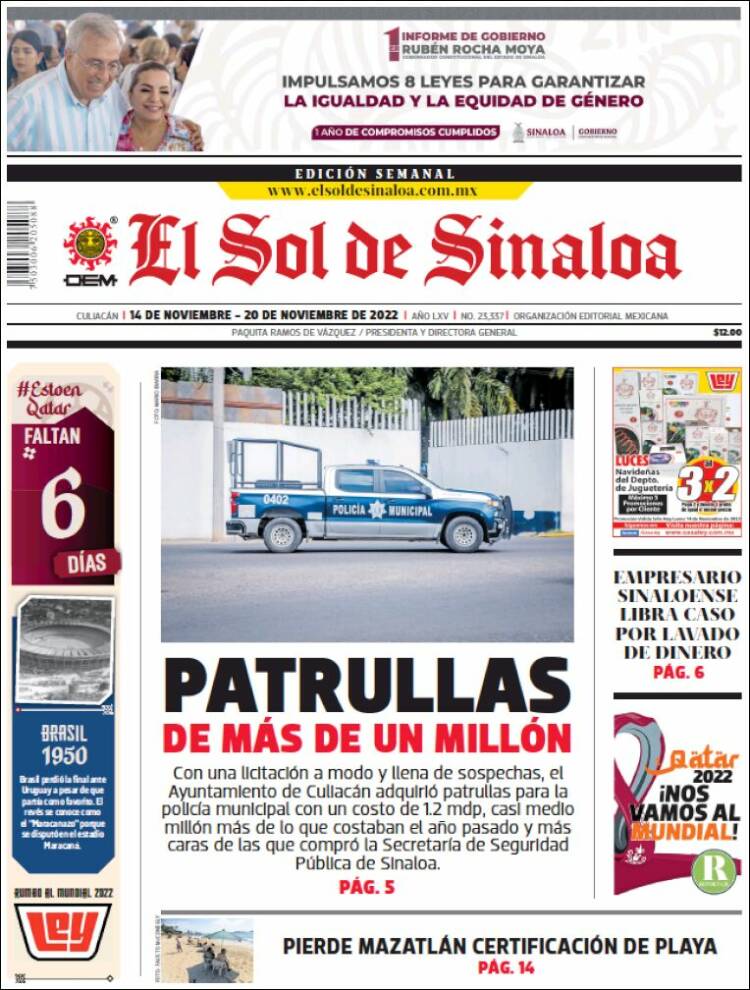 Portada de El Sol de Sinaloa (México)