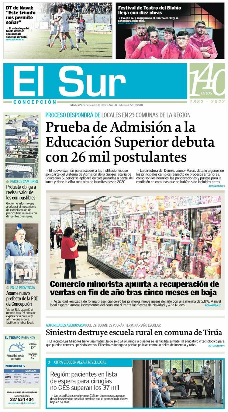 Portada de El Sur (Chile)