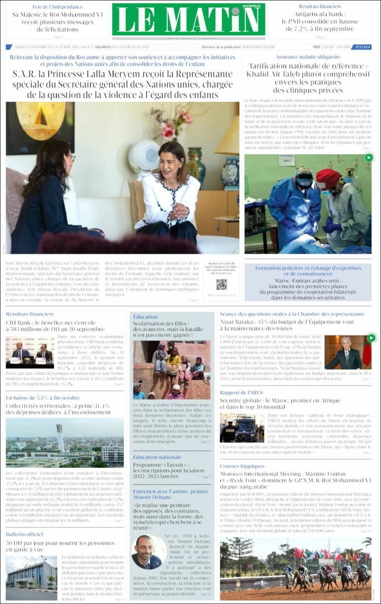 Portada de Le Matin (Marruecos)