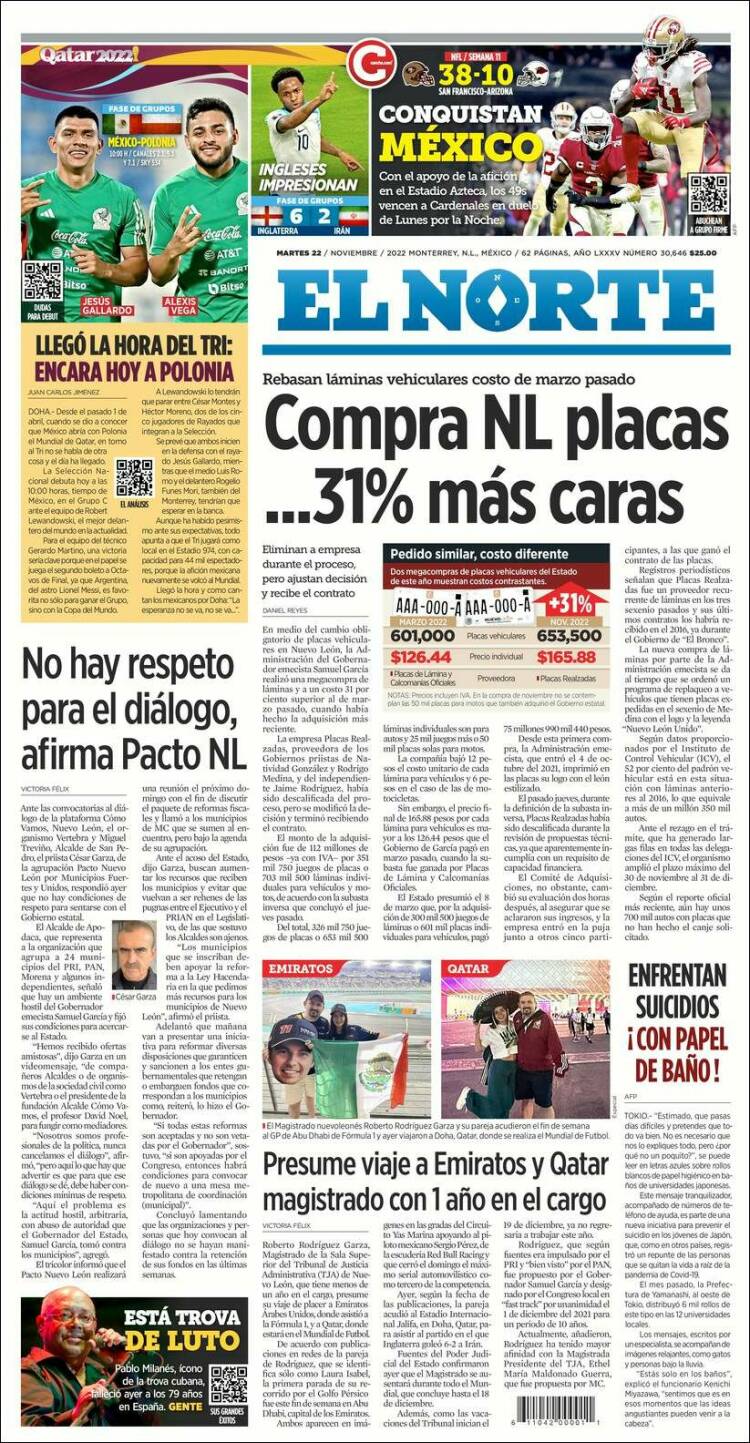 Portada de El Norte (México)