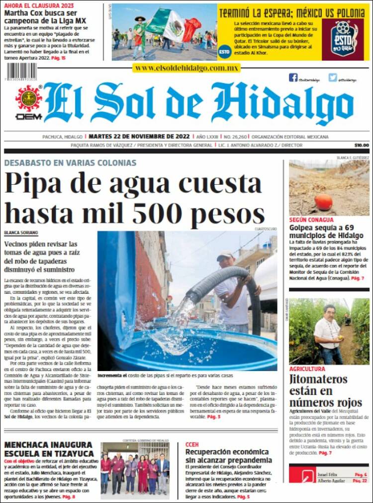 Portada de El Sol de Hidalgo (México)