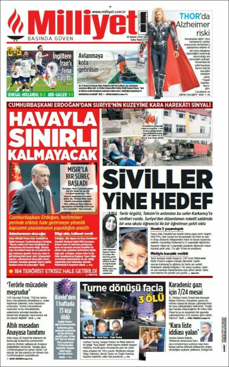 Portada de Milliyet (Turqu&iacute;a)