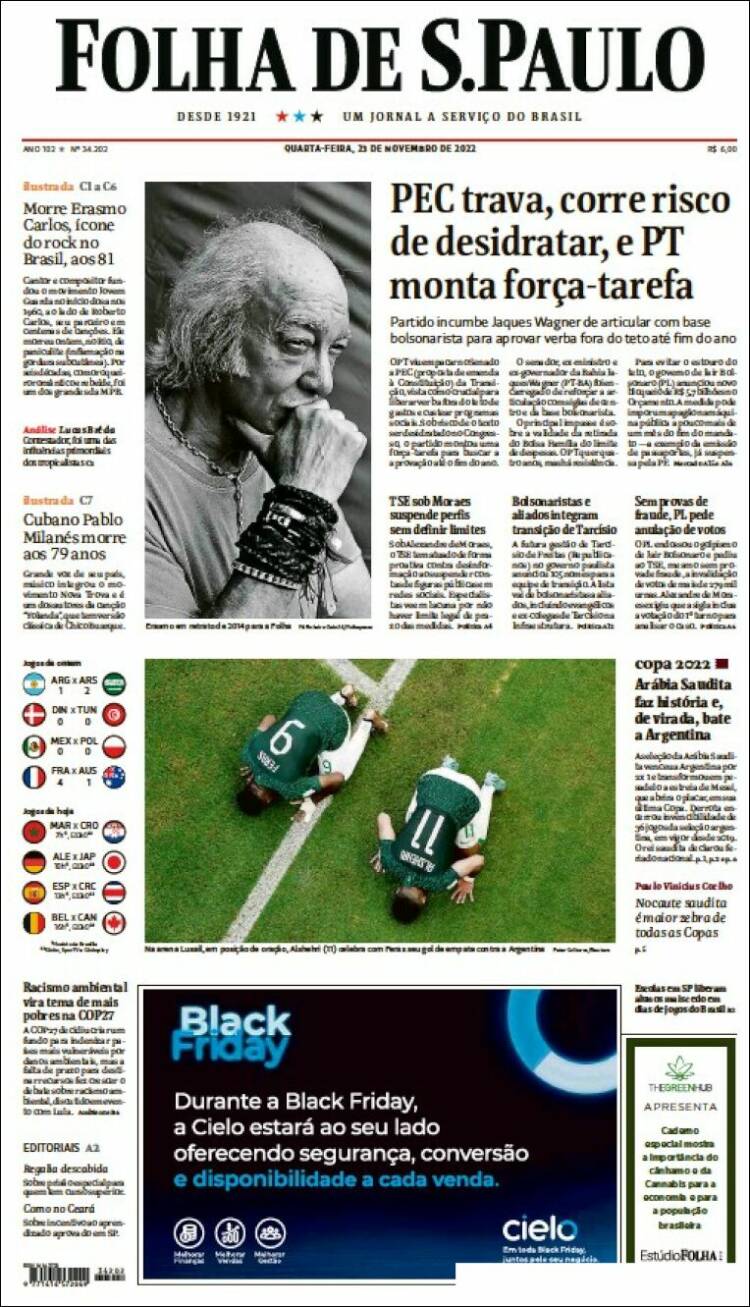 Portada de Folha de São Paulo (Br&eacute;sil)