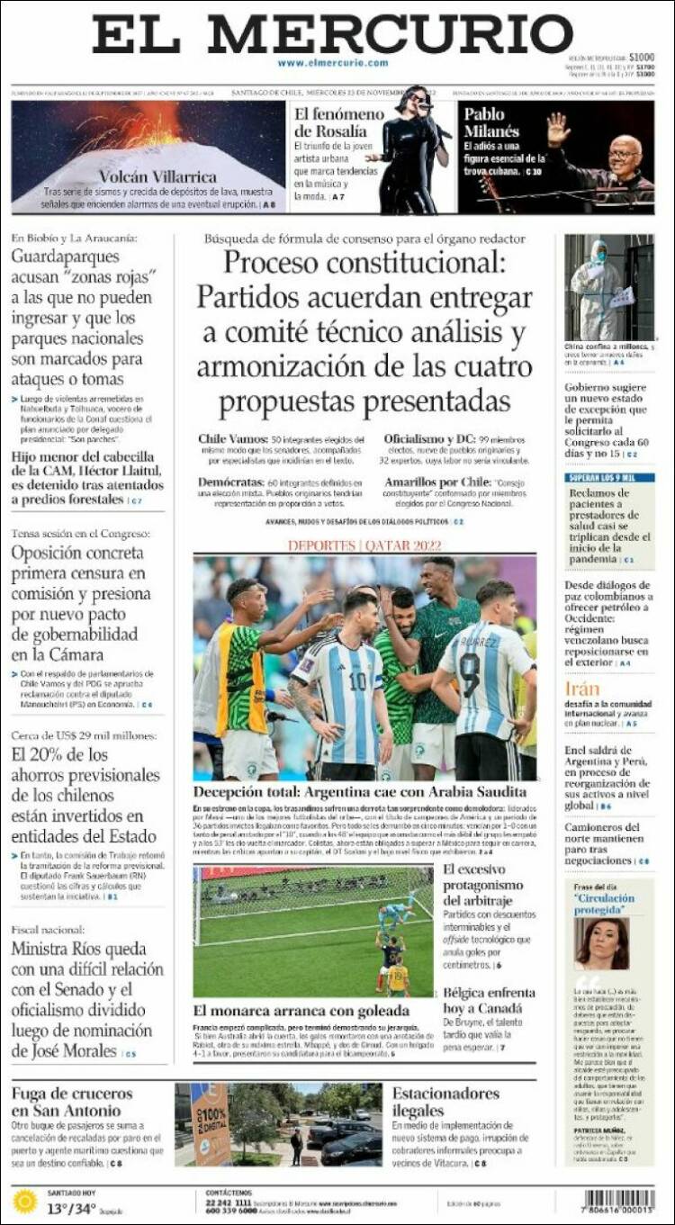 Portada de El Mercurio (Chile)