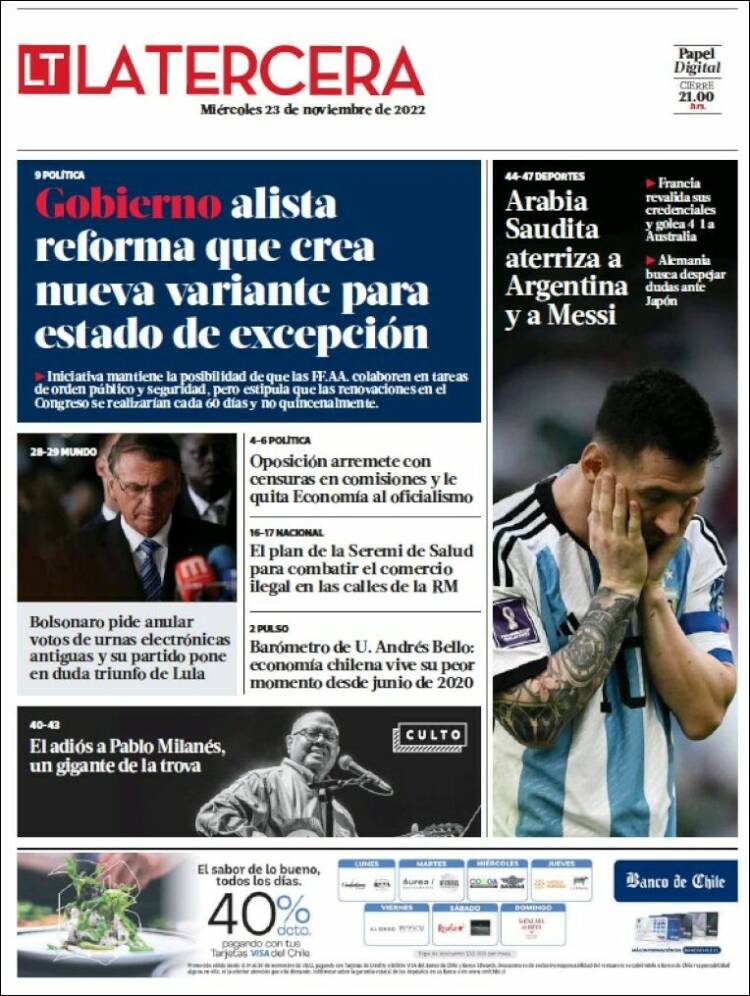 Portada de La Tercera (Chile)