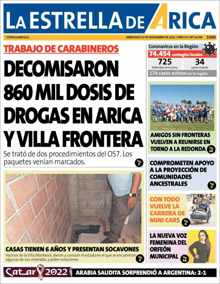 Portada de La Estrella de Arica (Chile)