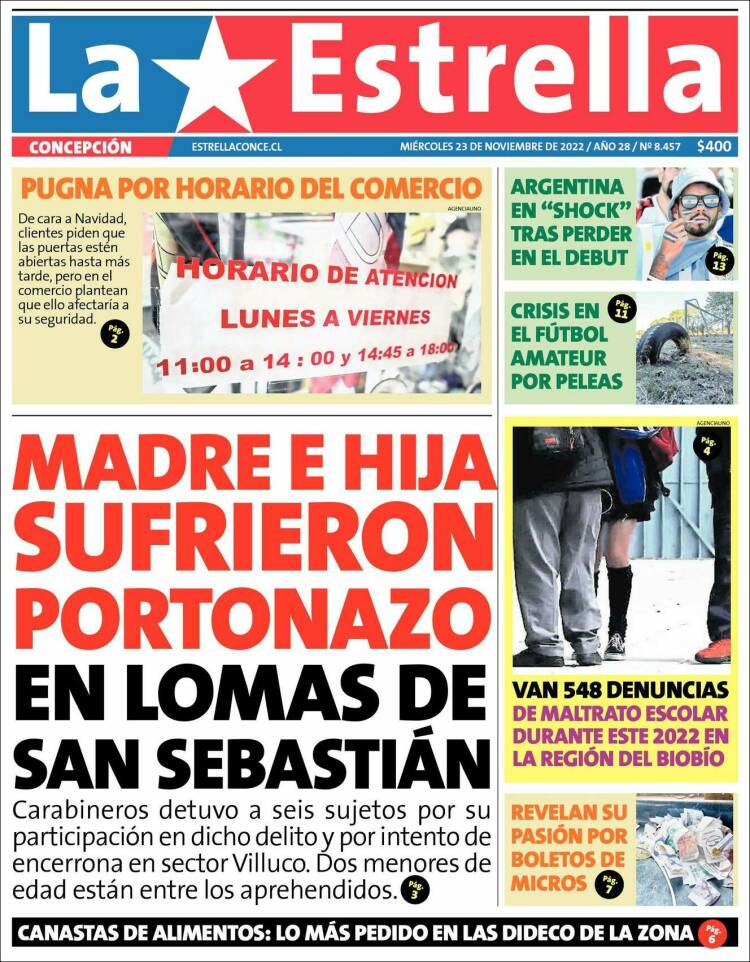 Portada de La Estrella de Concepción (Chile)