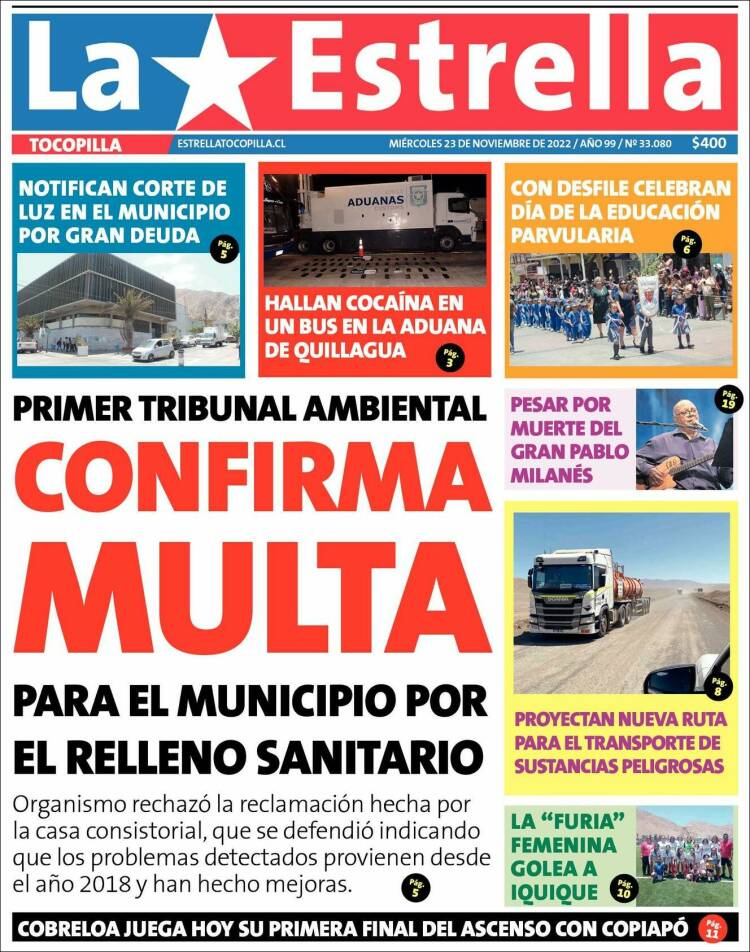 Portada de La Estrella de Tocopilla (Chile)